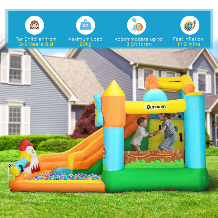 Kids Bounce Castle Farmhouse - 5-in-1 Inflatable Playhouse with Slide, Trampoline, Pool, Water Cannon & Climbing Wall - Complete Set with Inflator & Carry Bag for Ages 3-8