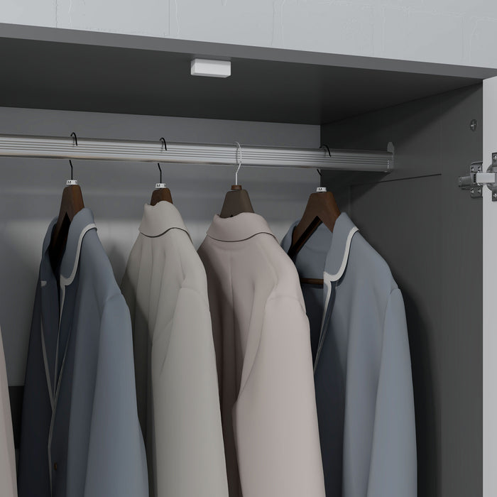 Modern 2-Door Wardrobe with 3 Drawers and Hanging Rod - Bedroom Storage Solution in Elegant Grey - Ideal for Organizing Clothes and Accessories