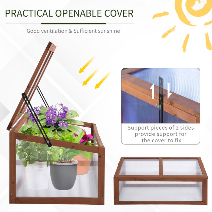 Polycarbonate Cold Frame Greenhouse with Wooden Frame - Openable & Tilted Top, Outdoor Plant Protection, Brown (100x65x40 cm) - Ideal for Gardeners & Seedling Growth