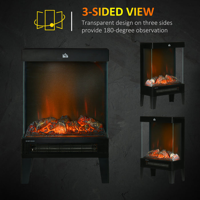 Electric Fireplace Heater with 180° View - Quiet Freestanding Stove with LED Flame, Variable Heat Settings & Overheat Protection - Cozy Ambiance for Home Comfort