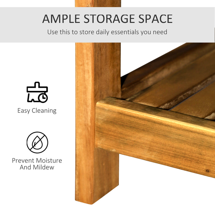 Two-Tier Acacia Wood Garden Table - 45x90cm Durable Outdoor Furniture - Ideal for Patio Display & Plant Arrangement