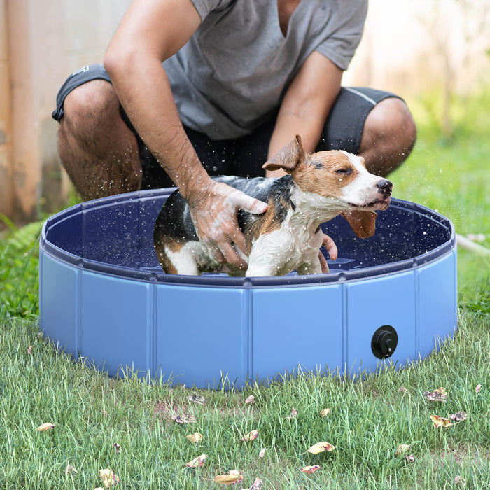Foldable Pet Swimming Pool in Blue - 80 cm Diameter for Dogs & Cats - Portable Outdoor Bathing Tub for Pets