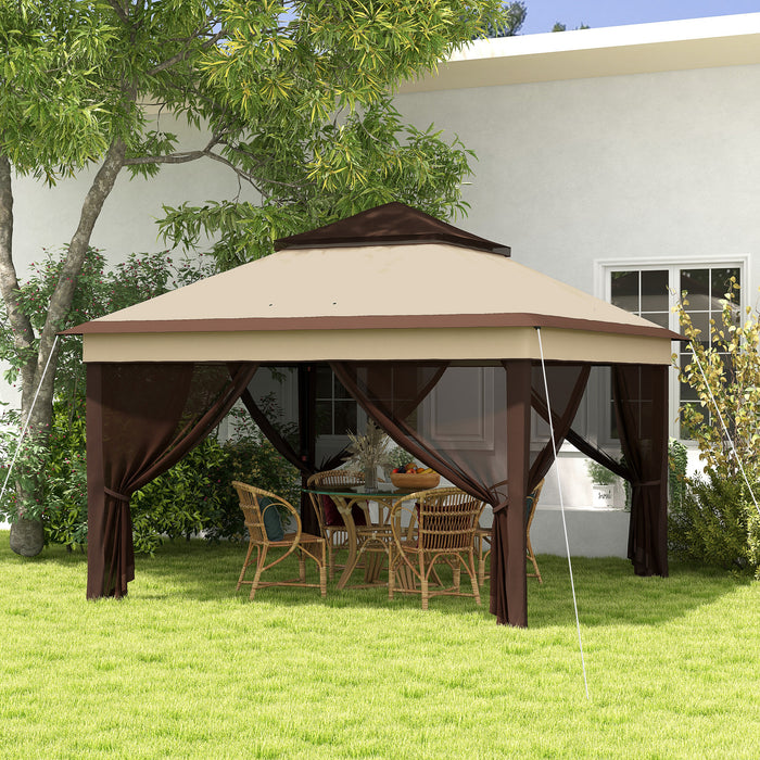 Pop Up Gazebo 3x3m with Height Adjustability - Instant Event Shelter with Mosquito Netting, Beige - Outdoor Gatherings and Garden Protection