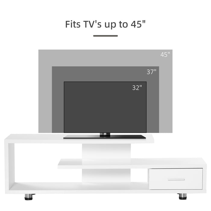 Modern High Gloss TV Stand - Storage Shelf and Drawer, Up to 45" Screen Compatibility - Stylish Entertainment Center for Living Room and Bedroom