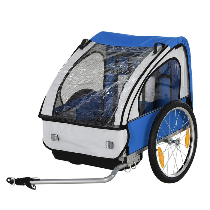 2-in-1 Kids Bike Trailer and Jogger - Steel Frame Child Bicycle Wagon with Safety Harness, Blue and White - Perfect for Active Parents on the Go