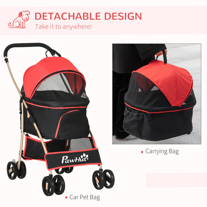 3-in-1 Detachable Pet Stroller with Rain Cover - Cat Dog Pushchair, Foldable Carrier, Universal Wheels & Brake System, Canopy, Storage Basket - Ideal for Secure Pet Travel & Convenience