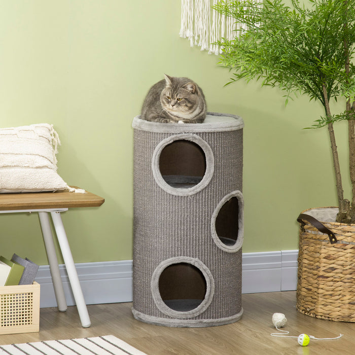 Cat Barrel Kitten Tree Tower - Indoor Cat Climbing Frame with Sisal-Covered Scratching Posts, Comfy Platform - Ideal for Play & Rest for Feline Friends