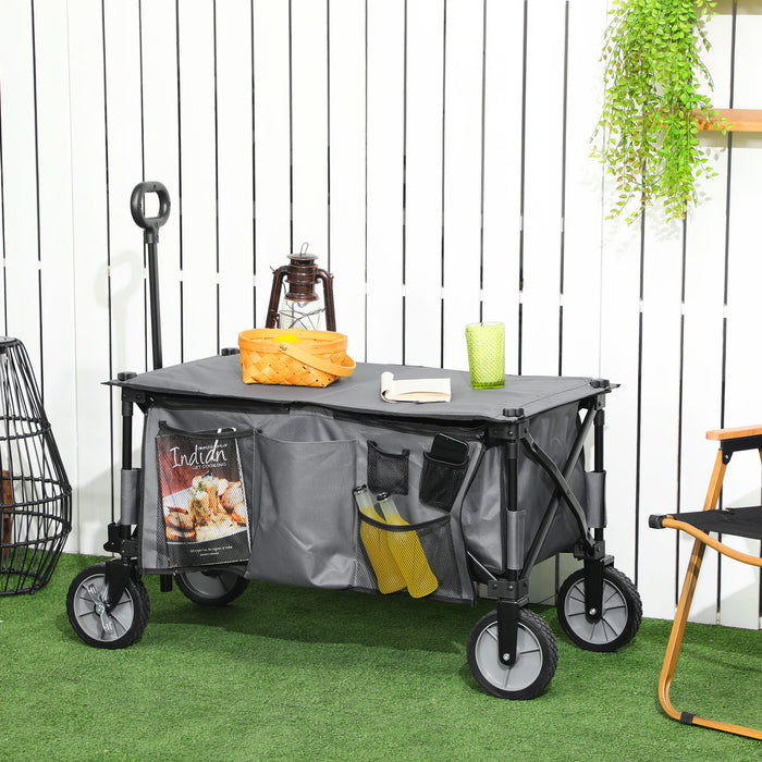 Folding Outdoor Utility Wagon - Collapsible Garden Trolley with Cargo Trailer on Wheels - Ideal for Camping & Yard Work, Dark Grey