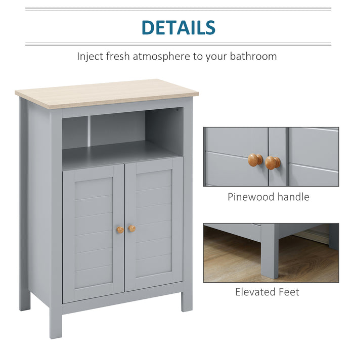 Free Standing Bathroom Floor Cabinet with Adjustable Shelf - Double-Door Compartment Storage Organizer, Grey - Ideal for Home Space Saving & Organization