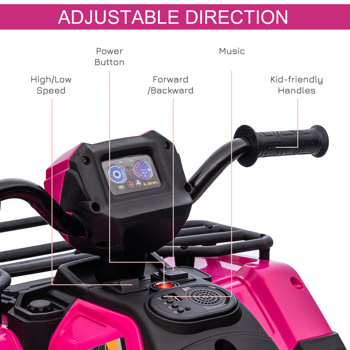 Kids Quad Bike ATVB12 - 12V Ride-On ATV with Music, Forward/Reverse Functions, LED Headlights - Perfect Outdoor Fun for Children Ages 3-5, Pink