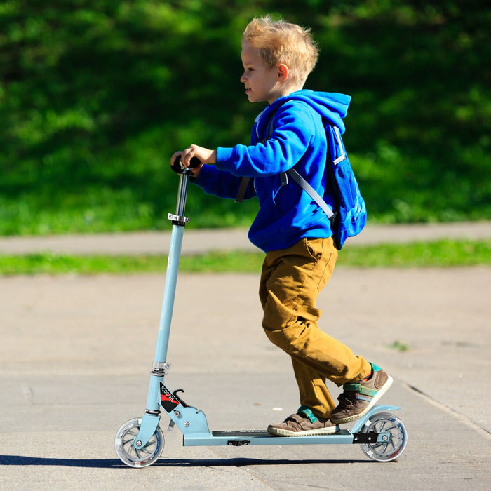 Blue Stunt Scooter for Kids - Aluminum Body and Folding Design with LED wheels - Ideal for Young Adventure Seekers and Stunt Enthusiasts
