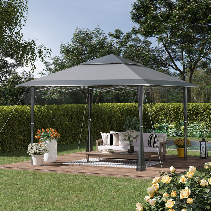 4x4m Double Roof Canopy Gazebo - Pop-Up Tent with Roller Bag, Adjustable Legs, Steel Frame for Outdoor Parties - Ideal Shelter for Garden Events, Dark Grey