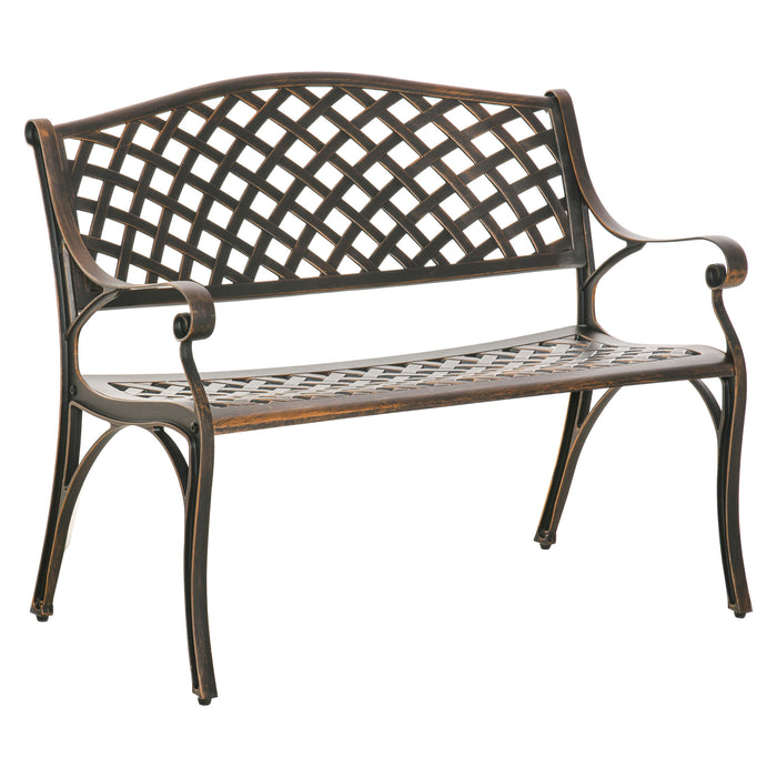 Aluminium Garden Loveseat - 2-Person Antique Bronze Patio Bench - Outdoor Seating for Porch or Park