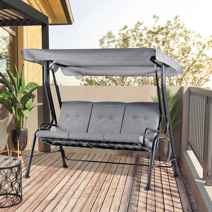 3-Seater Outdoor Swing with Thick Padded Seats - Garden Hammock Chair with Canopy, Porch Patio Bench Bed - Perfect for Relaxing Grey Lounger