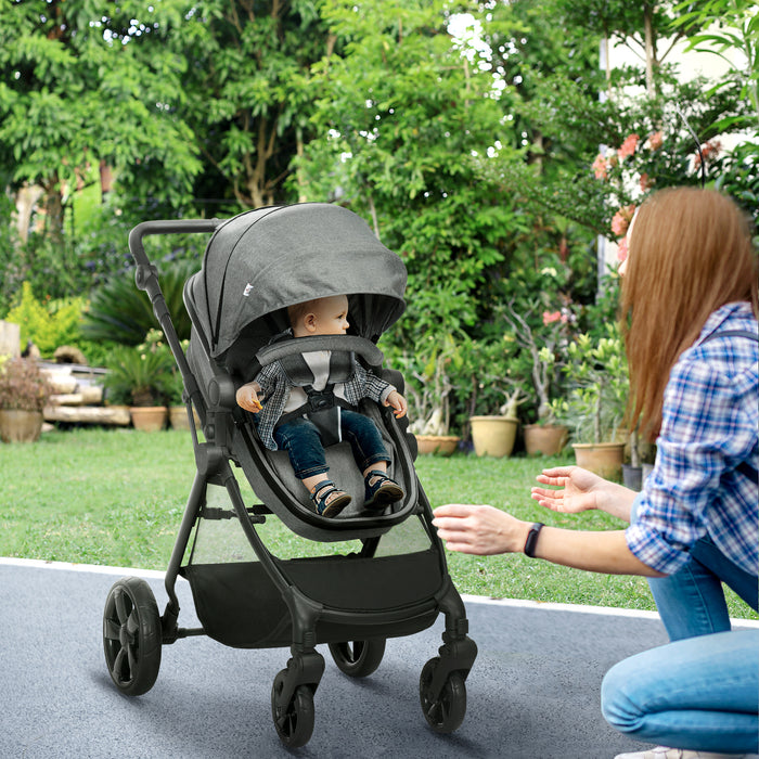 Reversible Seat Lightweight 2-in-1 Pushchair - Compact Foldable Travel Baby Stroller with Full Recline - Safe for Newborns to Toddlers, 5-Point Harness, Grey