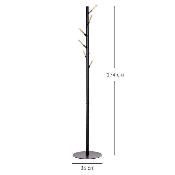 Free Standing 174cm Coat Rack Stand - 6 Hooks Clothes Tree Hat Display Organizer for Hallway and Bedroom - Space-Saving Hanger for Home and Office Use