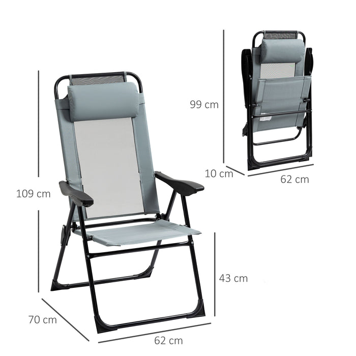 Outdoor Patio Chaise Lounge Set - 2 Portable Folding Recliner Chairs with Adjustable Backrest, Grey - Ideal for Poolside Relaxation and Sunbathing