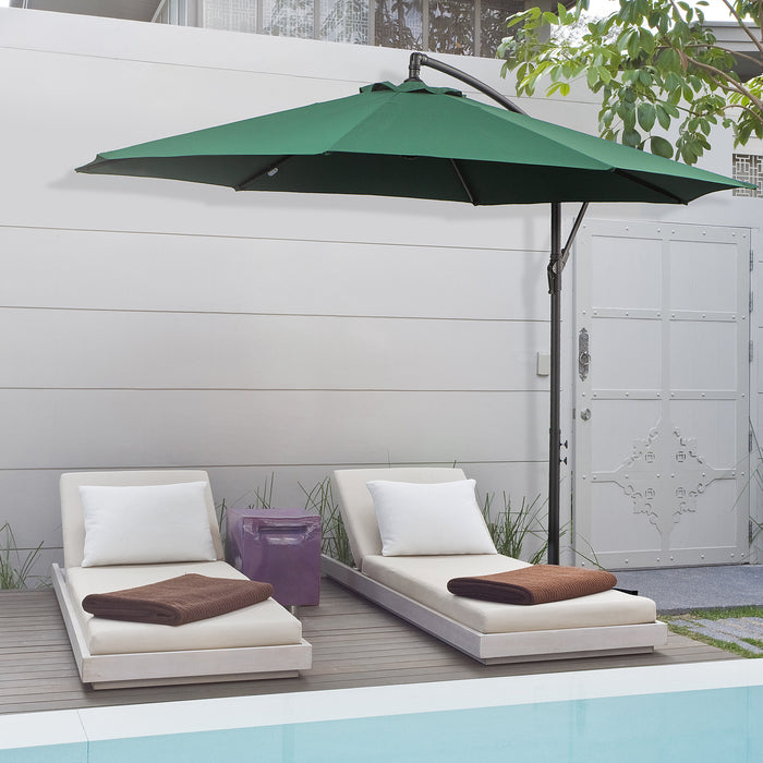 Banana Parasol Hanging Cantilever Umbrella - 3m with Crank Handle, 8 Ribs, Cross Base, Sun Shade in Dark Green - Ideal for Outdoor Relaxation and UV Protection