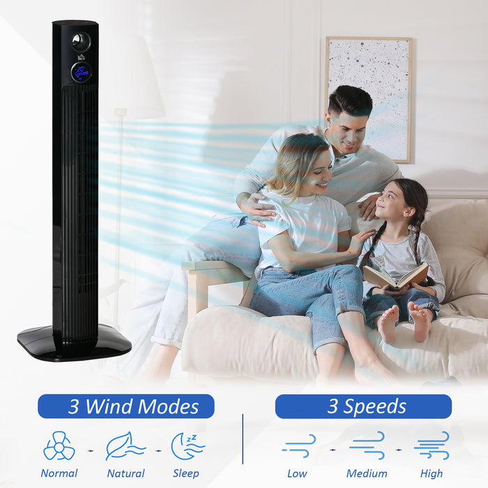 38-inch Electric Oscillating Fan with Aroma Feature - 12-Hour Timer, LED Touch Panel, Includes Remote Control - Ideal for Freshening Rooms & Comfort Cooling