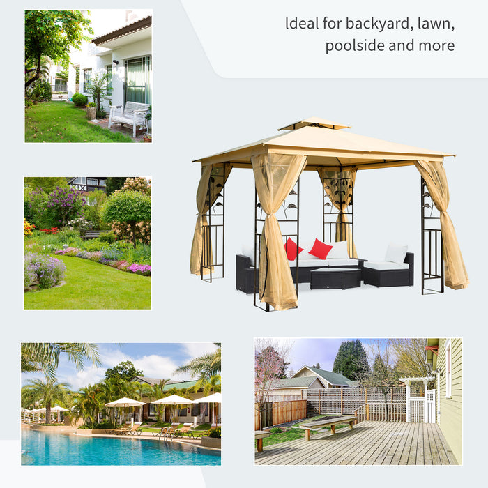 Double Top Gazebo - 3x3m Weather-Resistant Outdoor Shelter in Beige - Ideal for Garden Parties and Events