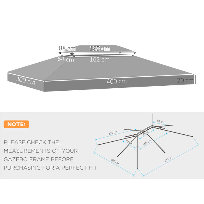 3x4m Gazebo Replacement Canopy - Dual-Tier UV Protective Top Cover for Garden Outdoor Awnings - Ideal for Sheltering Your Patio, Light Grey (Roof Only)