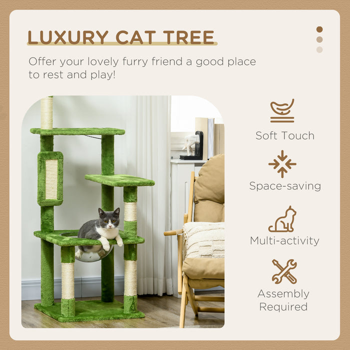 Cat Tree Tower 142cm - Multi-Level Climbing & Scratching Post with Hammock, Toy Ball, Platforms - Ideal for Playful Cats and Kittens to Exercise and Relax