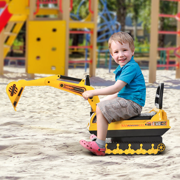 Kids Ride-On Excavator Toy with Storage Basket - Durable Toddler Tractor for Outdoor Play - For Active Children 3 Years and Up, Manual Operation, Yellow