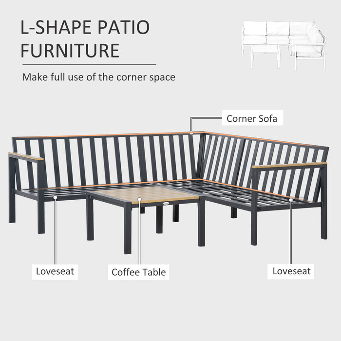 L Shape Aluminium 5 Seater Garden Corner Sofa Set - Outdoor Patio Conversation Furniture with Cushions and Coffee Table, Dark Grey - Ideal for Entertaining and Relaxation