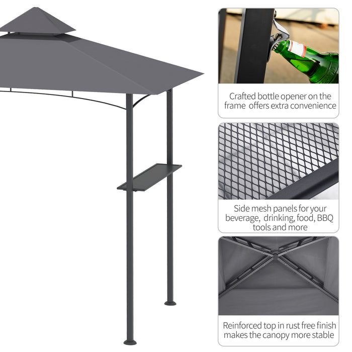 Double-Tier BBQ Gazebo, 2.5M (8ft) - Grill Canopy Barbecue Tent with Patio Deck Cover, Grey - Perfect Outdoor Shelter for BBQ Parties