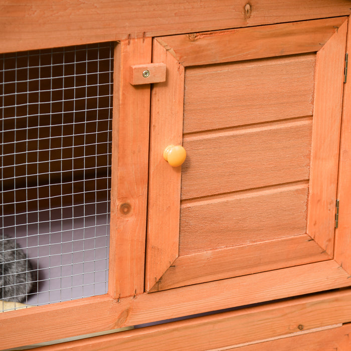 Deluxe XXL Fir Wood Hutch - 2-Tier Spacious Enclosure for Small Animals - Ideal Home for Rabbits, Guinea Pigs, and Hamsters in Natural Wood Tone