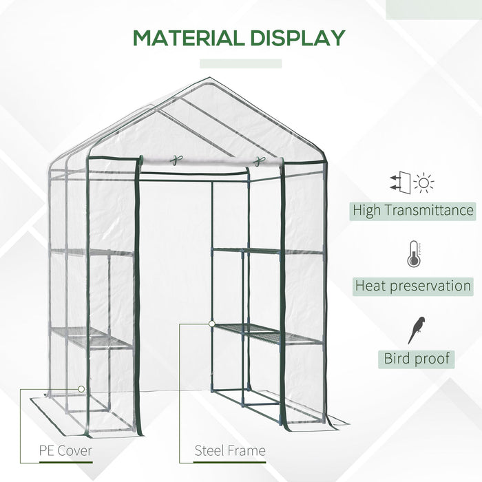 Walk-In Greenhouse - 3-Tier Portable Growth Sanctuary with 8 Shelves, Sturdy Metal Frame, Clear PVC Cover - Ideal for Gardeners and Plant Protection