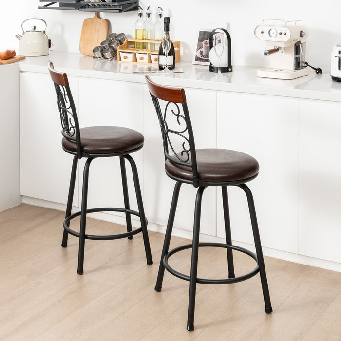 Set of 2 Swivel Bar Stools - Adjustable Height, Comfortable Seat and Backrest - Perfect for Kitchen Counters and Home Bars