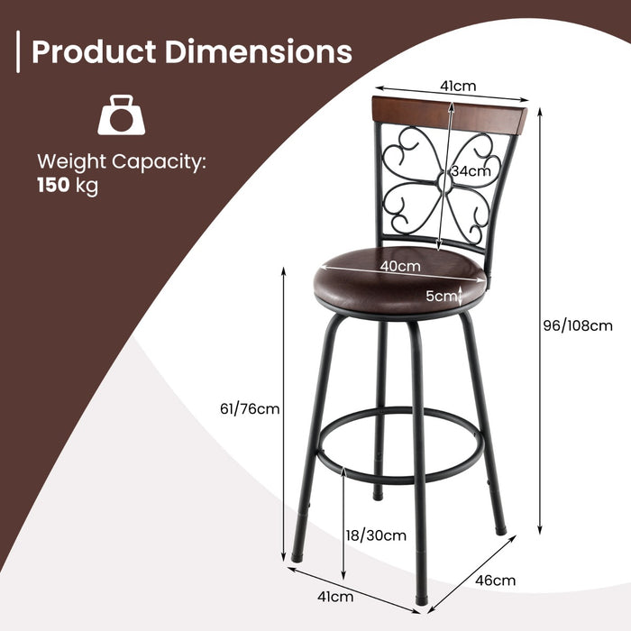 Set of 2 Swivel Bar Stools - Adjustable Height, Comfortable Seat and Backrest - Perfect for Kitchen Counters and Home Bars