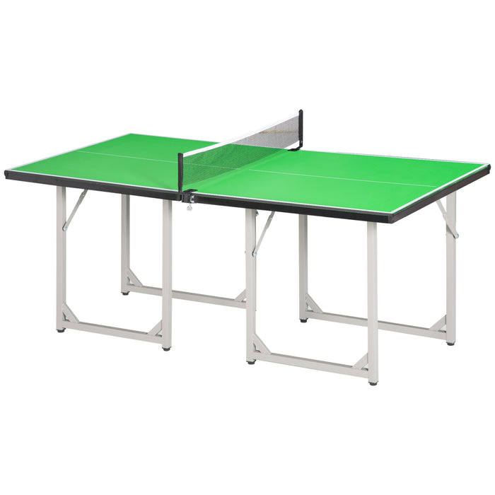 Folding Mini Tennis Table 182cm with Net - Indoor Outdoor Ping Pong Gaming Table, Multi-Use, Green - Perfect for Small Spaces & Family Fun