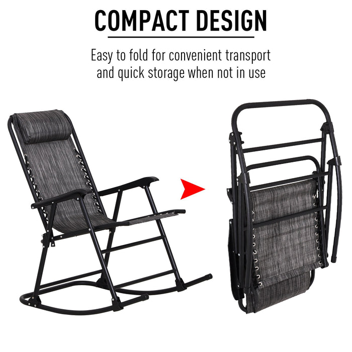 Outdoor Adjustable Rocking Chair - Zero-Gravity Folding Rocker with Headrest for Garden, Patio, Camping - Comfortable Seating for Relaxation and Leisure Activities, Grey