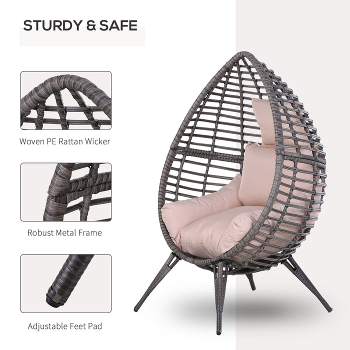 Elegant Rattan Teardrop Egg Chair with Plush Cushion - Wicker Weave Design for Indoor/Outdoor Use - Perfect Comfortable Nook for Relaxation