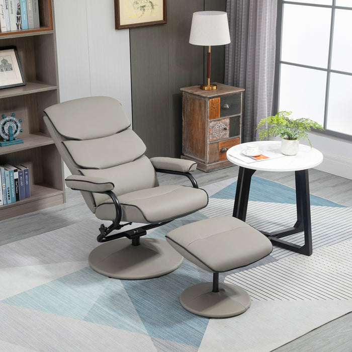 Recliner Chair with Ottoman - 360° Swivel, Faux Leather, High Back Armchair with Footrest - Ideal for Comfort in Home Office