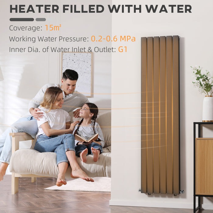 Wall-Mounted Water-Filled Heater - Centralized Space Warming, Horizontal Designer Radiator - Perfect for Bedroom and Home Office in Grey