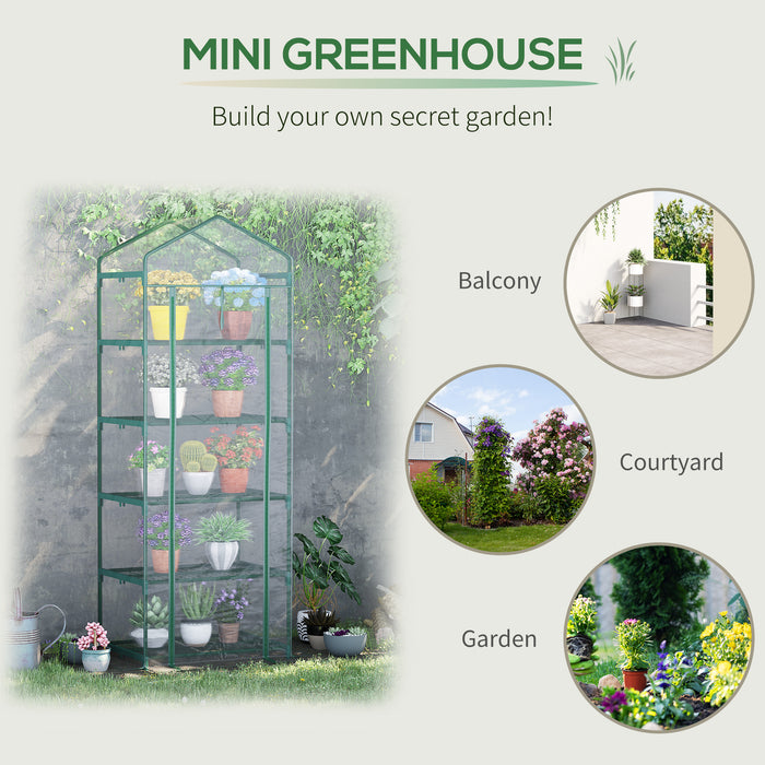 5-Tier Outdoor Greenhouse with PVC Cover - Portable Metal Frame Flower Stand, Transparent, 69 x 49 x 193 cm - Ideal for Garden, Patio, and Urban Gardening Enthusiasts