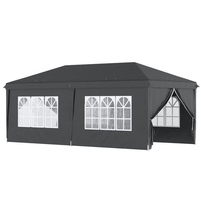 Height Adjustable 3x6m Pop-up Gazebo with Side Panels and Windows - Waterproof Outdoor Shelter for Garden and Events - Ideal for Parties, Camping & Storage Bag Included