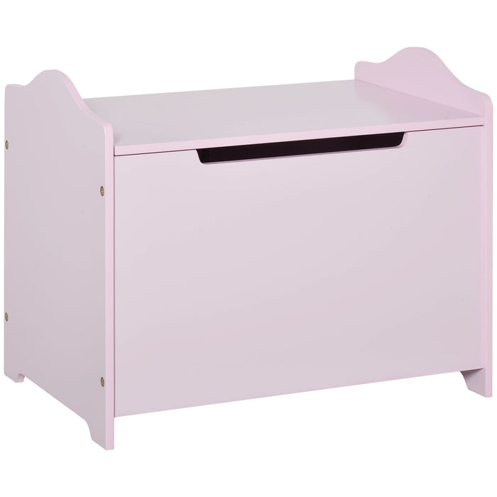 Kids Toy Chest with Safety Hinge - Wooden Children's Storage Organizer for Playroom, Pink - Space-Saving Furniture Ideal for Toys & Games, 60x40x48cm