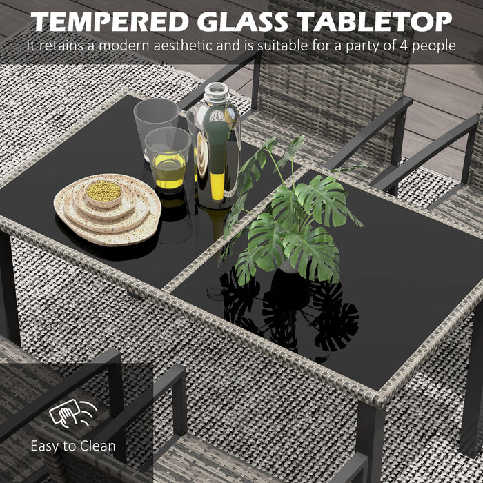 Mixed Grey Outdoor Dining Set - 5-Piece Patio Furniture Ensemble with Tempered Glass Table & 4 Chairs - Perfect for Conservatory and Al Fresco Meals