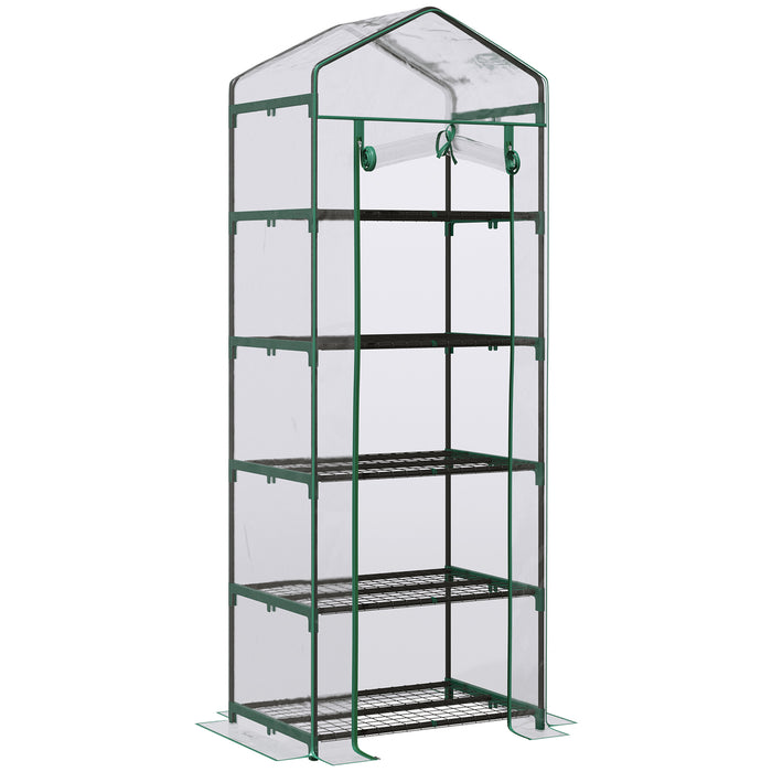 5-Tier Outdoor Greenhouse with PVC Cover - Portable Metal Frame Flower Stand, Transparent, 69 x 49 x 193 cm - Ideal for Garden, Patio, and Urban Gardening Enthusiasts