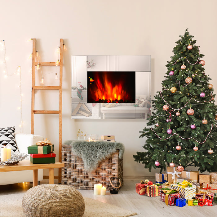 1800W Electric Fireplace Heater - Wall Mountable with 7-Color LED Lights and Glass Screen - Cozy Ambiance with Pebble Effect and Remote Control for Home Comfort