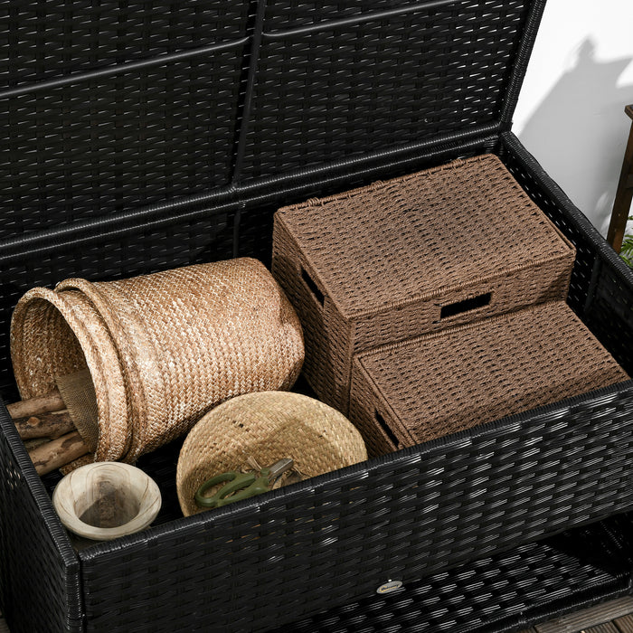 Outdoor PE Wicker Storage Box with Shoe Layer - Rattan Garden Deck Box for Indoor and Outdoor Use - Ideal for Spa Accessories, Black