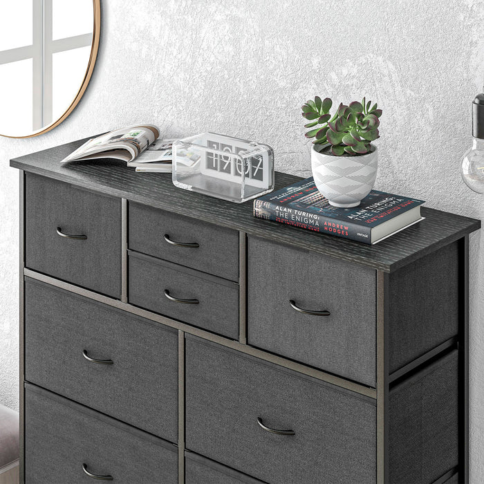 10-Drawer Bedroom Chest - Foldable Fabric Storage & Sturdy Steel Frame Design - Space-Saving Dresser for Clothes and Linens