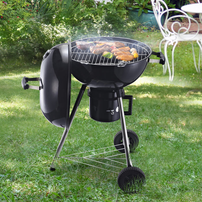 Portable Charcoal BBQ Grill with Smoker - Freestanding Garden Barbecue with Wheels, Storage Shelves, On-body Thermometer - Ideal for Outdoor Cooking and Entertaining