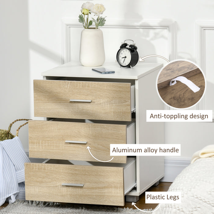 Oak Effect Bedside Table with 3 Drawers - Modern Nightstand & End Table for Bedroom or Living Room - Stylish Storage Solution for Home Spaces