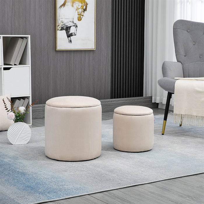 Fabric Upholstered Storage Ottoman Set of 2 - Modern Removable Lid Footstool with Ample Storage - Versatile Dressing Table Seating for Space-Saving & Organization