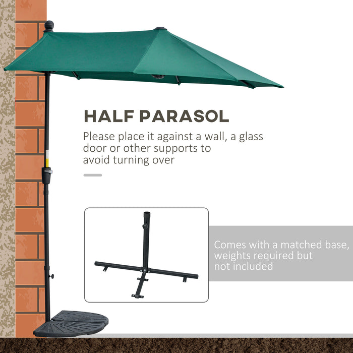 Half Parasol Market Umbrella 2m - Garden Balcony Sunshade with Crank Handle & Double-Sided Canopy - Includes Cross Base, Ideal for Small Spaces & Outdoor Shade